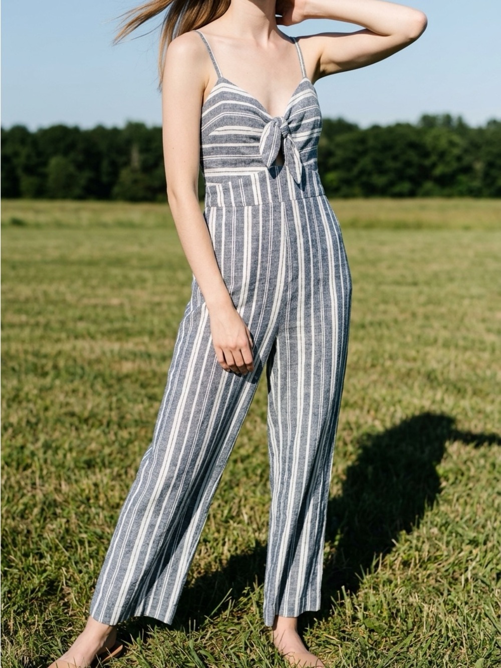 Splendid Blue & White Striped Tie-Front Jumpsuit